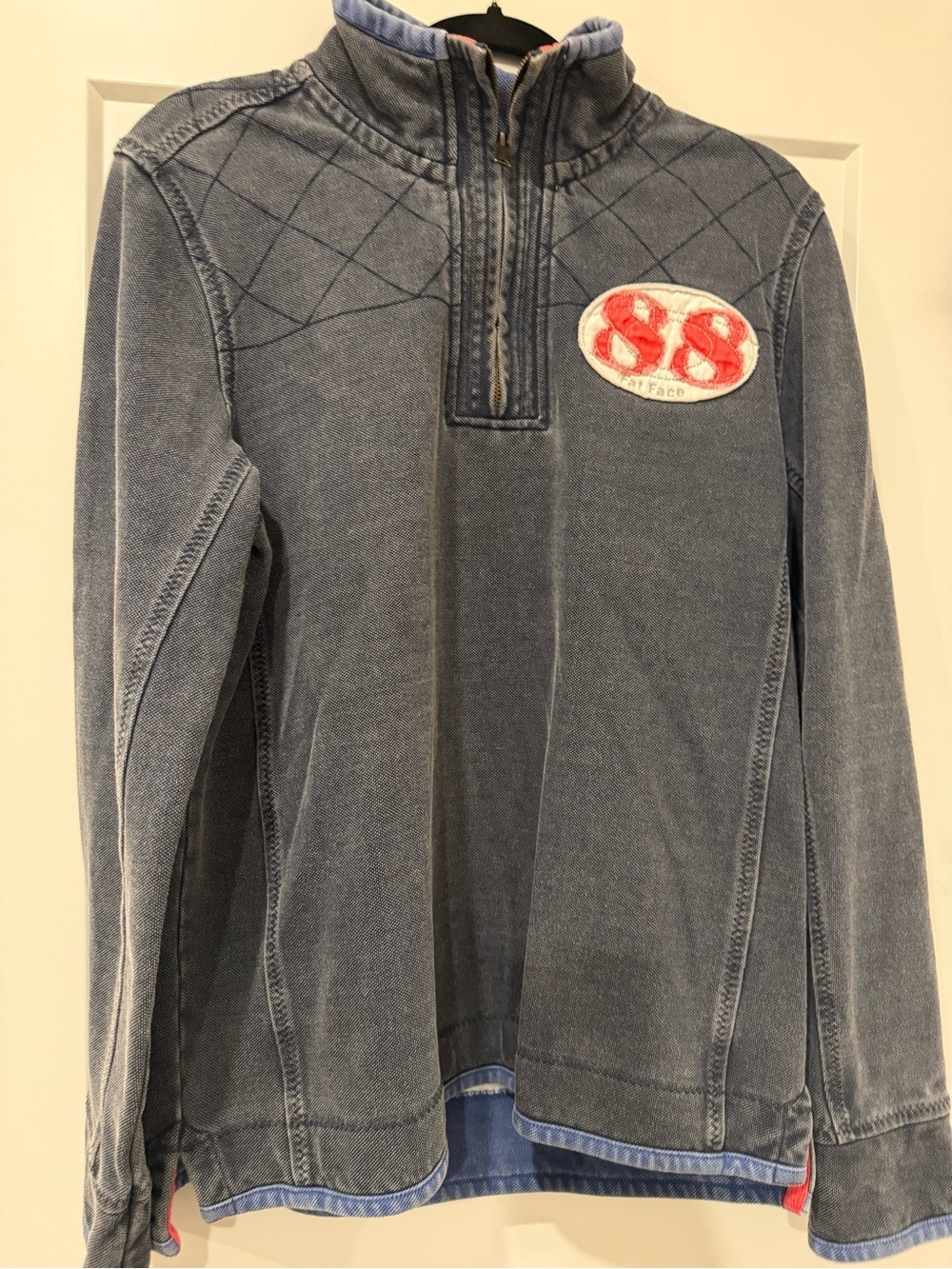 Fatface Women’s distressed Blue Quarter-Zip Pullover 88 Sweater